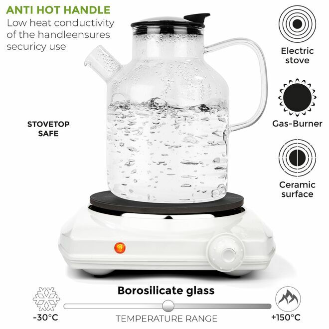Große Teekanne & Wasserkocher aus Glas 74Oz
