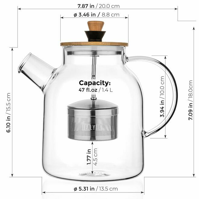Teekanne & Wasserkocher aus Glas mit Teesieb 47Oz