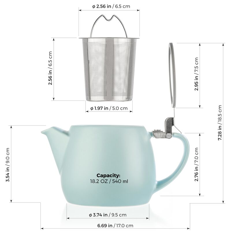 - Unique Finish 1-2 cups Pluto Porcelain Small Teapot Grey Stainless Steel Lid and Extra-Fine Infuser To Brew Loose Leaf Tea 540ml Tealyra 18.2-ounce