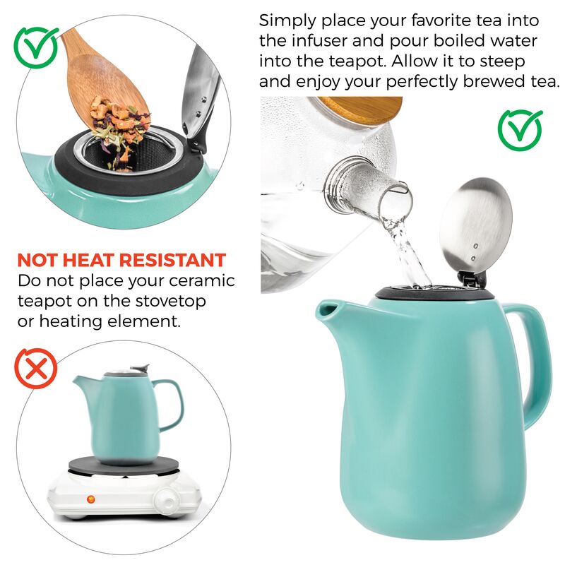 Tealyra 37oz 4-6 cups Drago Ceramic Teapot Turquoise - Large Stylish 