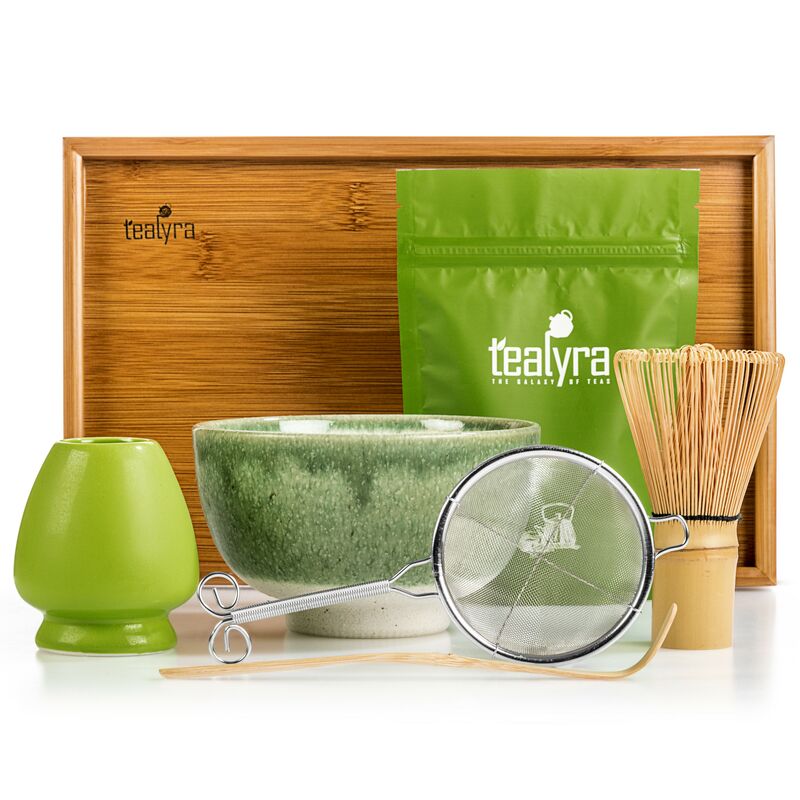  tè verde Matcha giapponese in ciotola   Start Up kit   Set regalo  Tealyra   Matcha   frullino di bambù e cucchiaio   Confezione regalo 